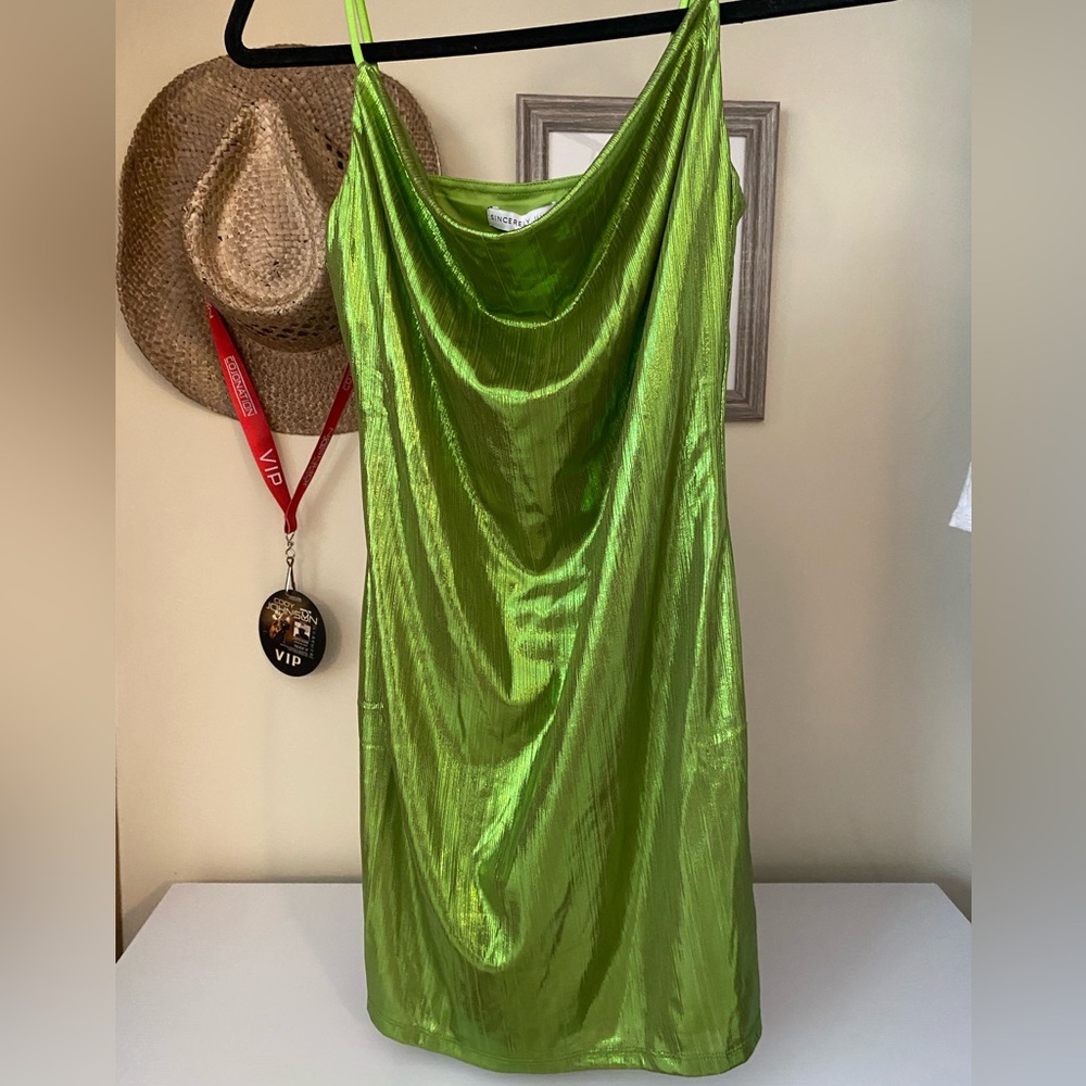 NWT metallic green mini dress! Sincerely Jules brand.